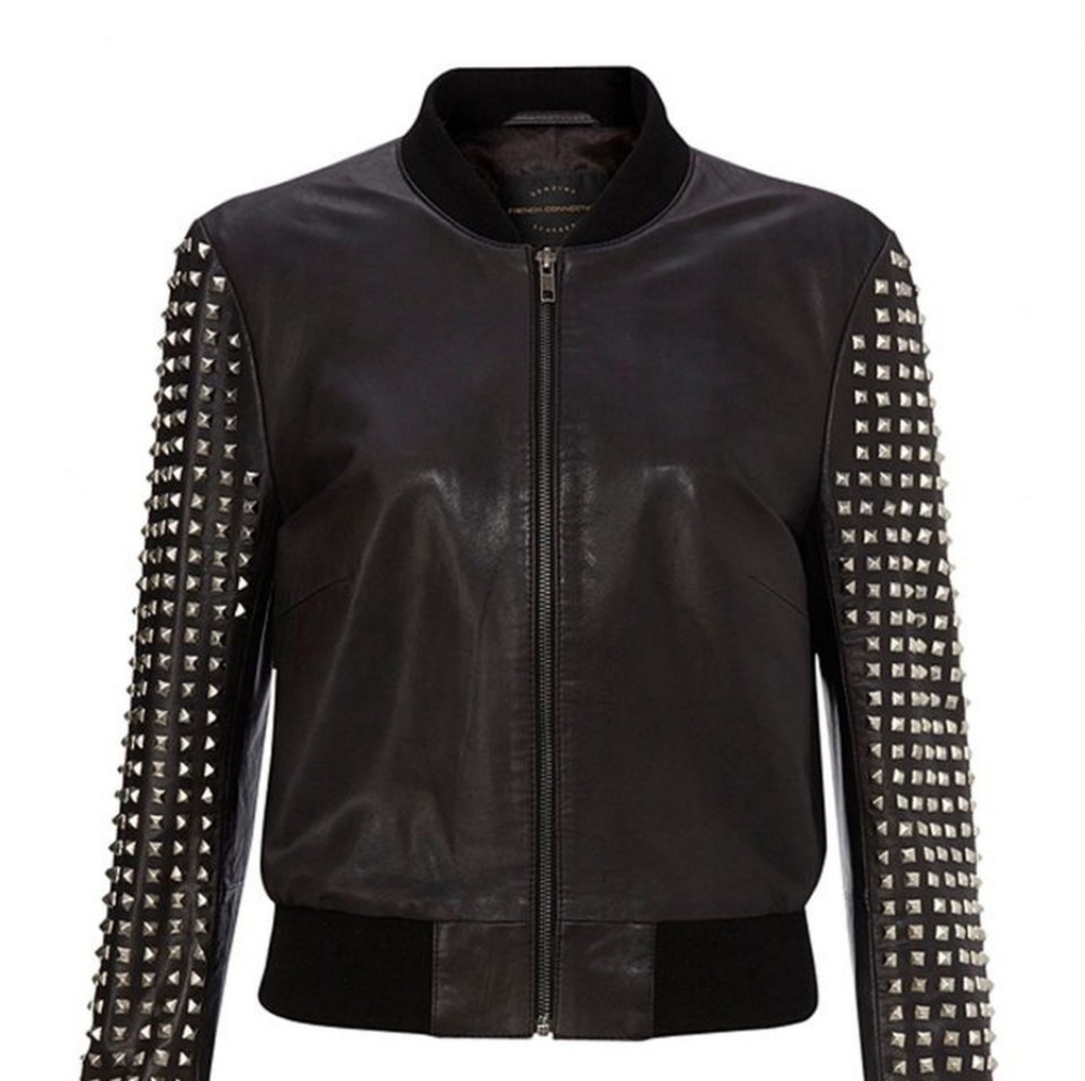 French Connection Leather Studded Bomber Jacket
